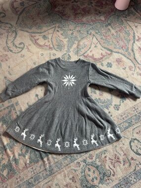 Little Sleepies Gray Knit Dress with White Reindeer Snowflake